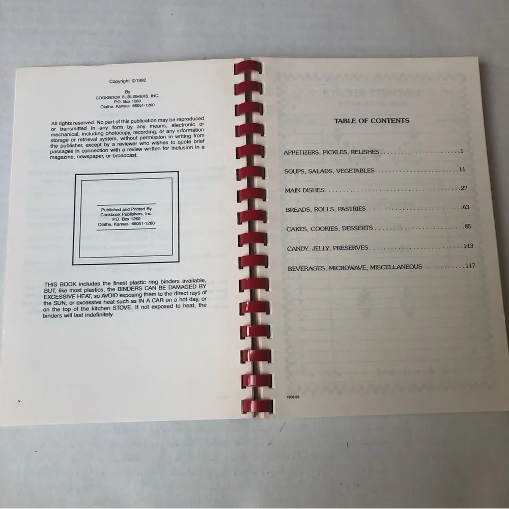 Treasures of Hospitality From Simple To Elegant Cookbook Lena Hendricks 1992 Vtg
